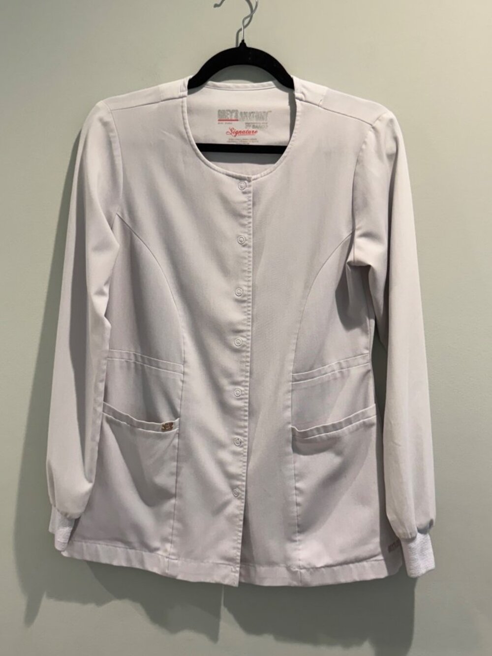 Grey's Anatomy Signature Button Snap Front Warm-Up Women’s Scrub Jacket White XS